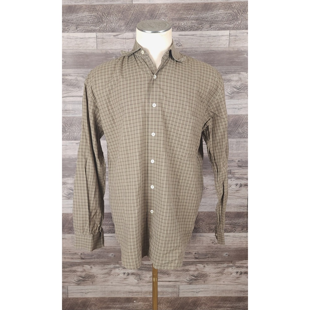 Barneys New York Mens Brown Grid Check Cotton Button Down Shirt Made in‎ Italy M
